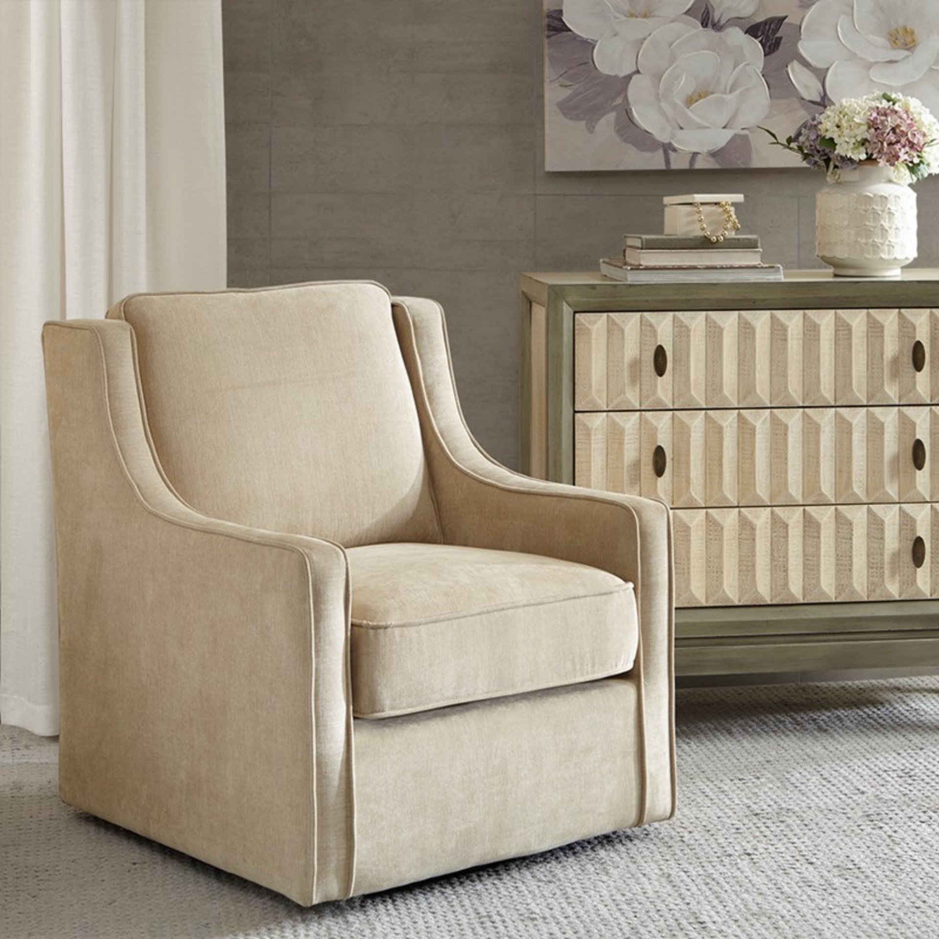Harris - Swivel Chair With 360 Degree Rotation - Cream - Image 2