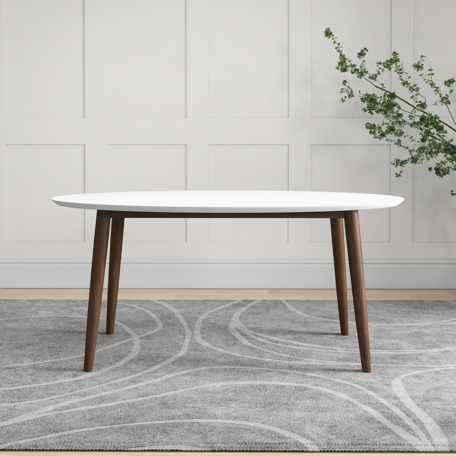Ada - Mid-Century Modern Style Top Oval Dining Table - Brown / White - Image 8