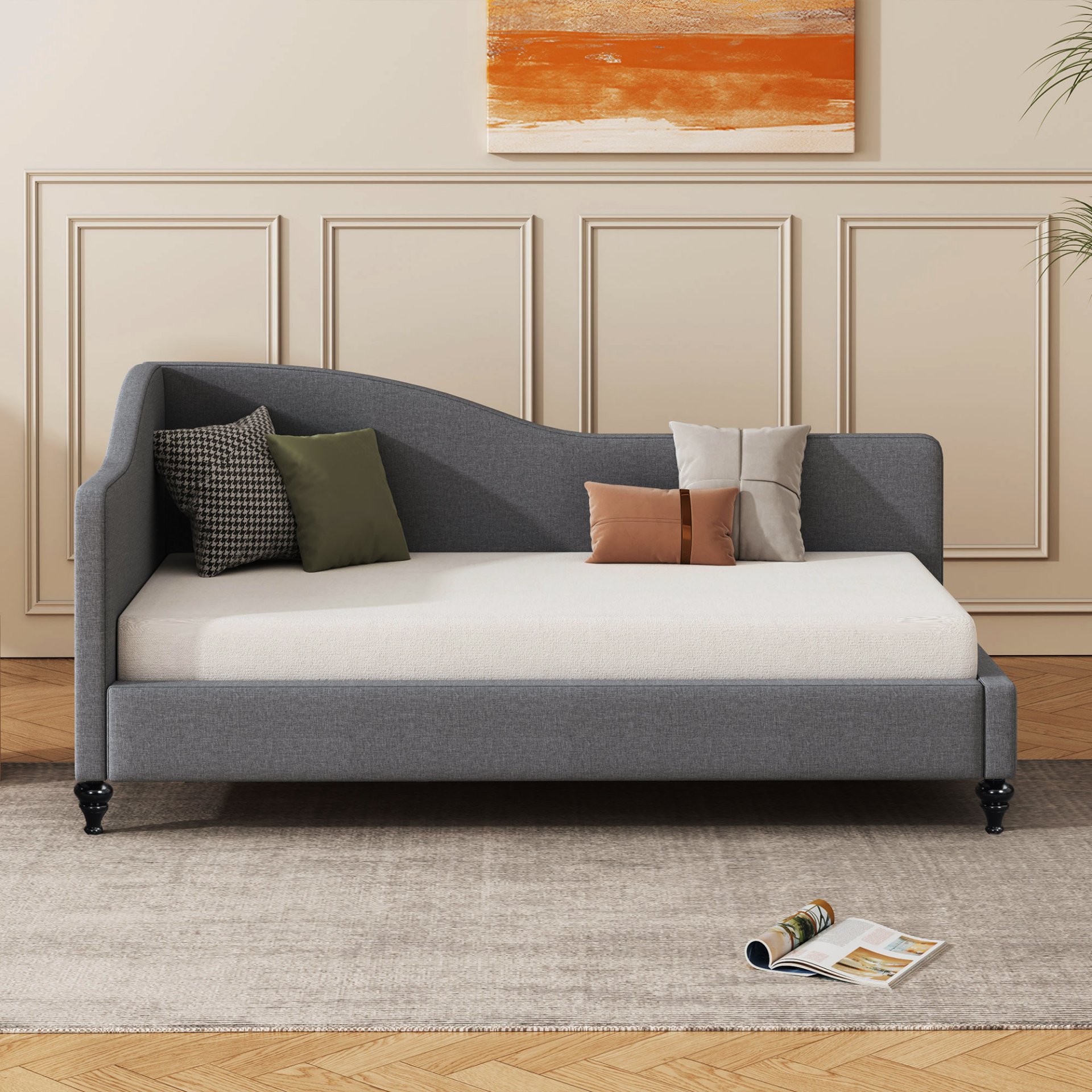 Twin Size L Shaped Linen Daybed With Legs - Gray - Image 4