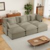 Modern Sofa Modular Sofa Couch Upholstered Corduroy Sectional Sofa With Side Storage Pockets And 3 Movable Ottomans For Living Room - Brown - Image 12