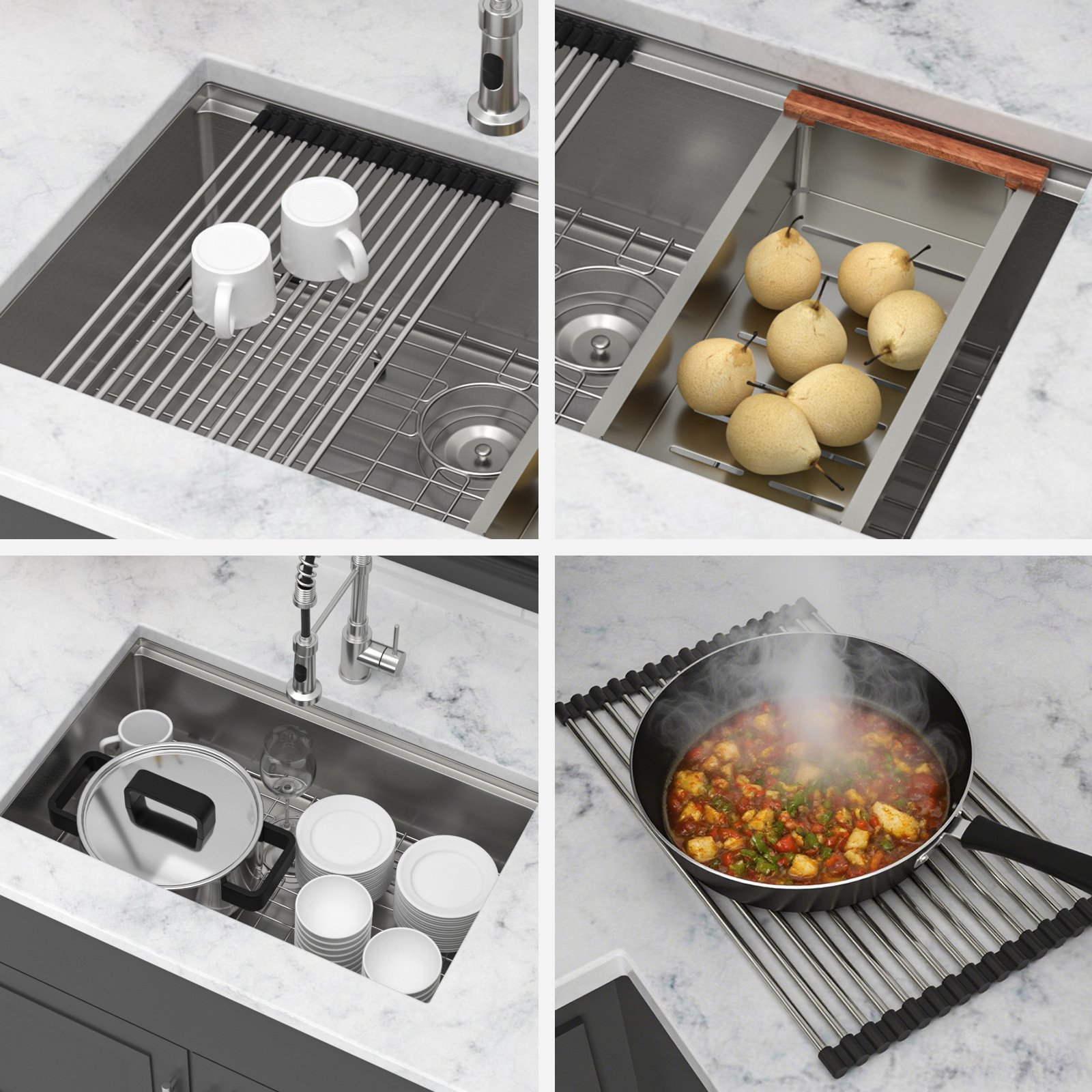 30" Undermount Kitchen Sink Single Bowl 16 Gauge T304 Ledge Workstation With 3Mm Silencer Pad - Brushed Nickel - Image 6