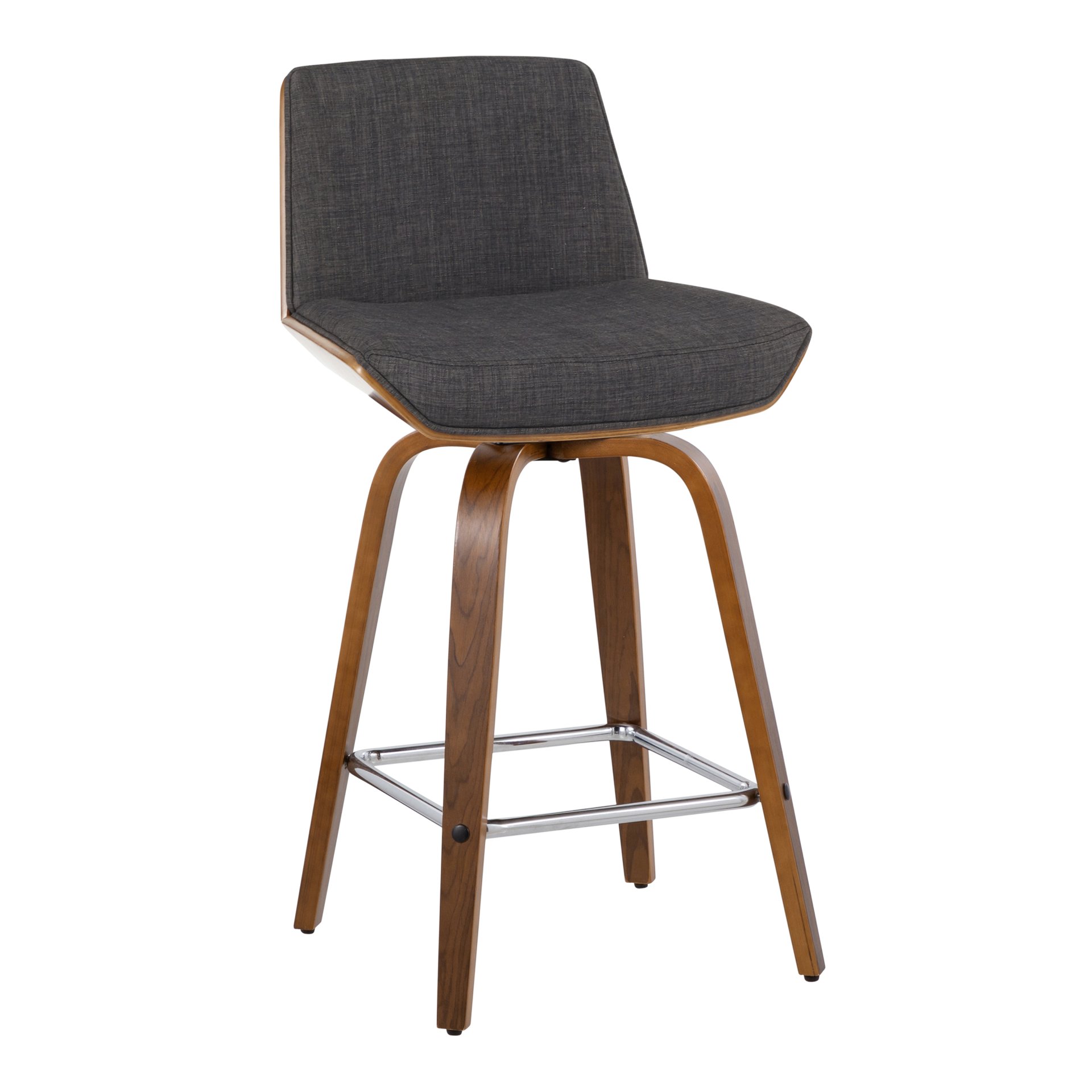 Corazza - Mid-Century Modern Fixed Height Counter Stool & Swivel And Square Footrest (Set of 2) - Walnut / Charcoal - Image 2