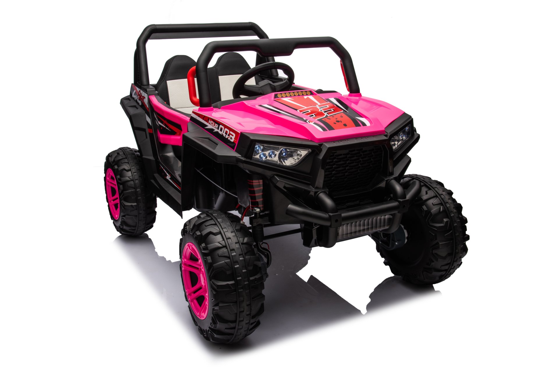 12V7A*1 30W*4 Four-Wheel Drive Leather Seat One Button Start, Forward And Backward, High And Low Speed, Music, Front Light, Power Display, Two Doors Can Open, 2.4G R / C, Seat Belt Four Wheel Absorber - Pink - Image 3