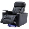270 Degree Power Swivel Recliner Home Theater Chair With Hidden Arm Storage, LED Light, Cup Holder, And Tray Table - Black - Image 11