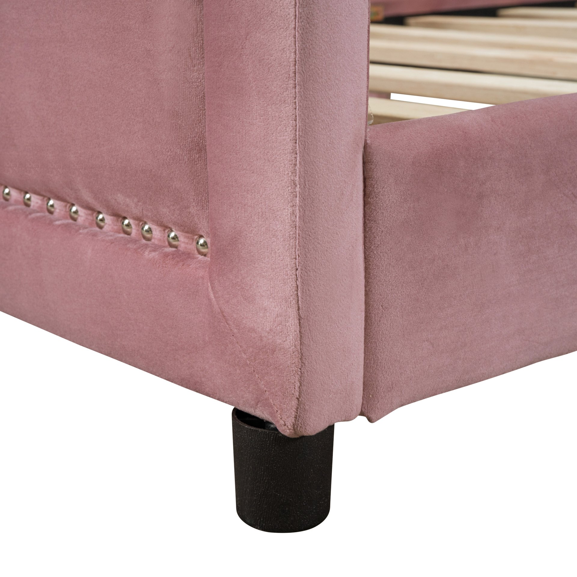 Twin Size Upholstered Daybed With Classic Stripe Shaped Headboard - Pink - Image 11