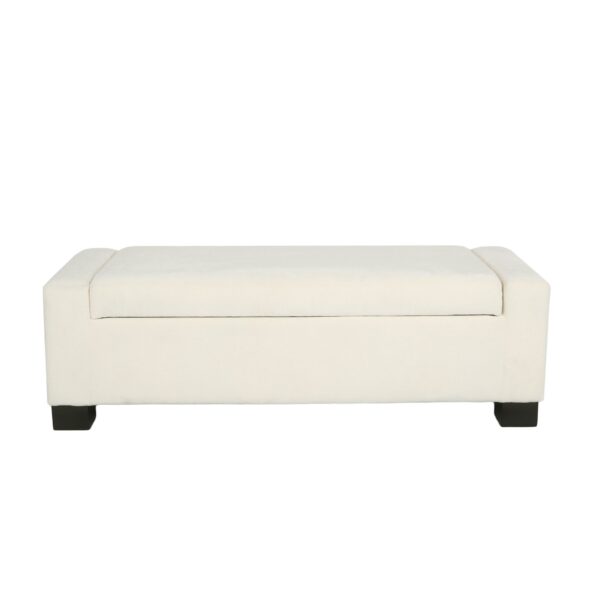 Elegant Ottoman Bench With Textured Fabric, Hinged Lid For Seating And Storage - White
