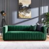Dominic - Channel Tufted Velvet Sofa - Dark Green - Image 2