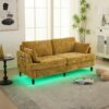Modern Style Chenille 2 Seater Sofa With LED Light, USB Port & Storage Bag, Rubber Wood Legs - Mustard Yellow - Image 14