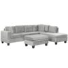 Modern Sectional Sofa With Storage Ottoman, L - Shape Couch With 2 Pillows And Cup Holders - Gray - Image 15