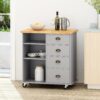 Yohaan - Contemporary Kitchen Cart With Wheels - Gray - Image 2