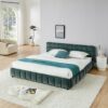 Modern King Size Upholstered Bed With Headboard And Storage Drawer - Blue / Green - Image 4