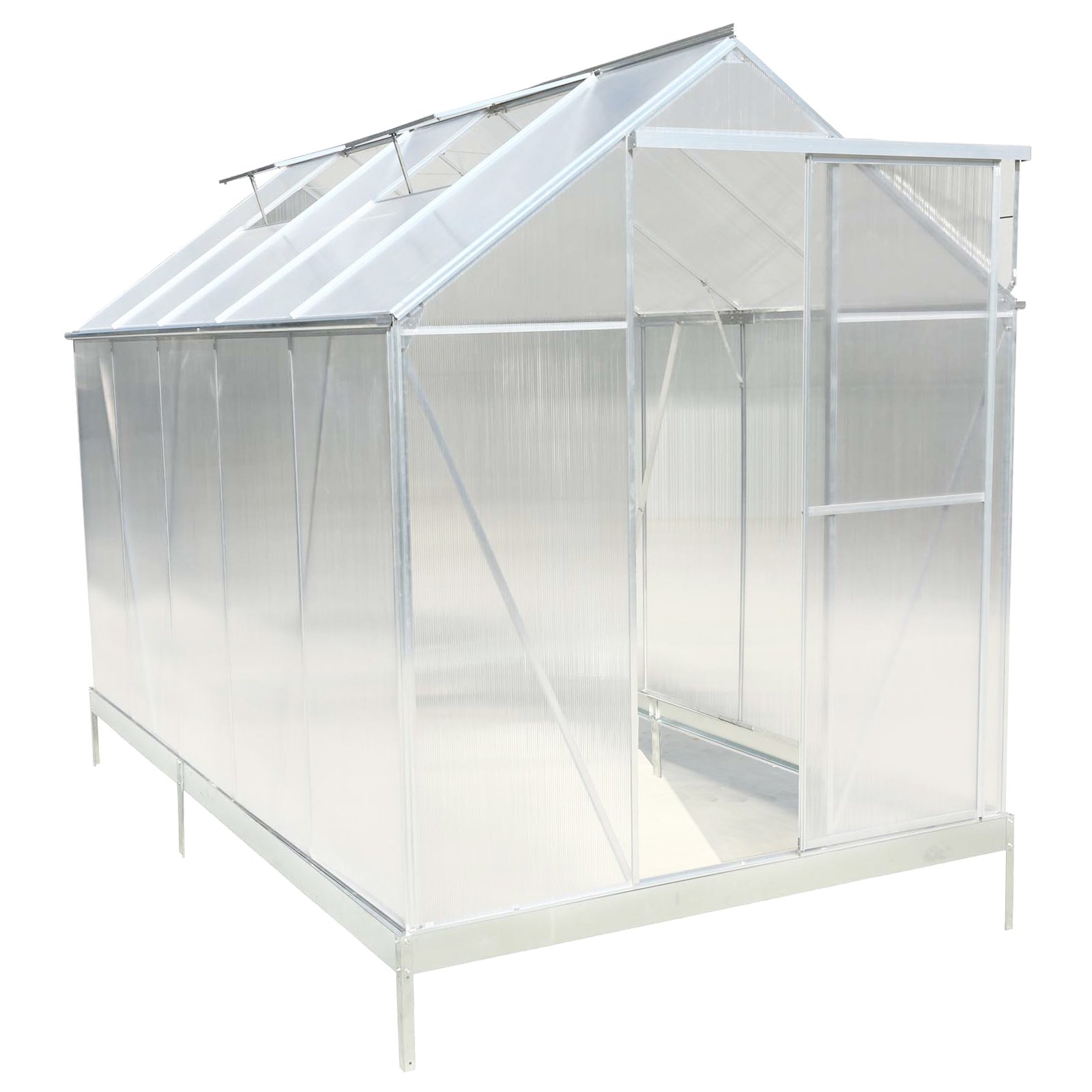 6.3'x10.2'x7' Polycarbonate Greenhouse, Heavy Duty Outdoor Aluminum Walk-In Green House Kit With Rain Gutter, Vent And Door For Backyard Garden - Aluminium - Image 9