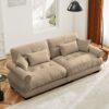 Modern Velvet 2 Seater Sofa & Bolstered Armrests And Pillows - Camel - Image 3