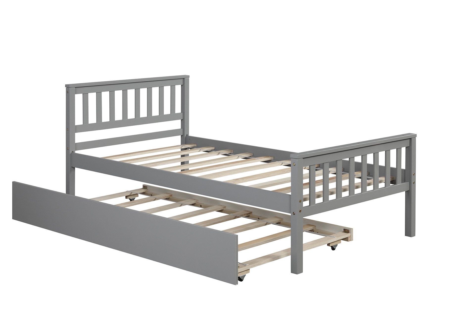Twin Bed With Trundle, Platform Bed Frame With Headboard And Footboard, For Bedroom Small Living Space, No Box Spring Needed - Gray - Image 10
