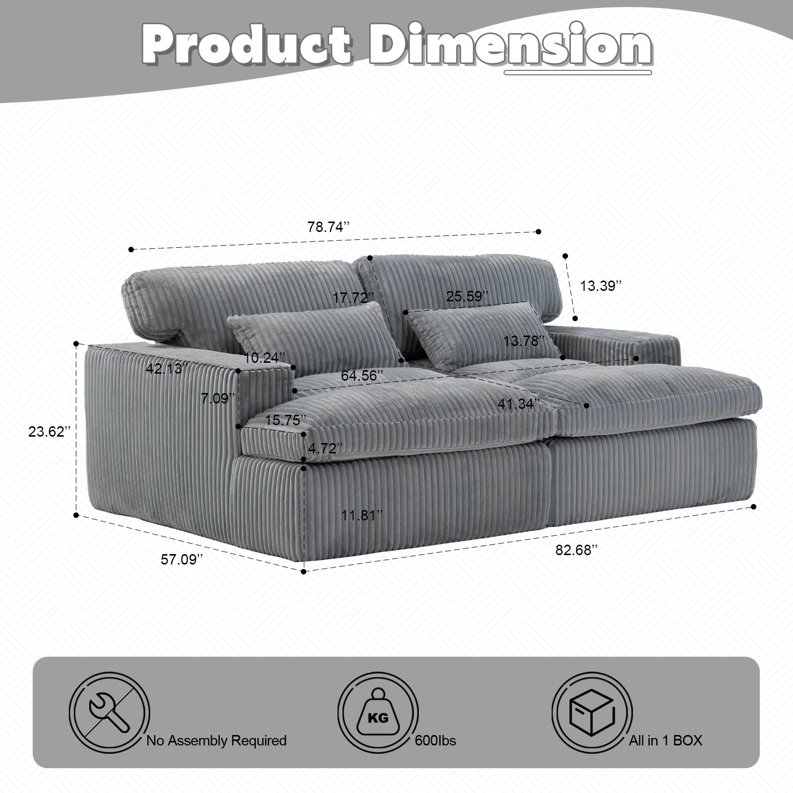 Double Chaise Lounge Chair Indoor, Oversized Upholstered Sleeper Cloud Couch, Deep Seat Sofa Bed - Gray - Image 3