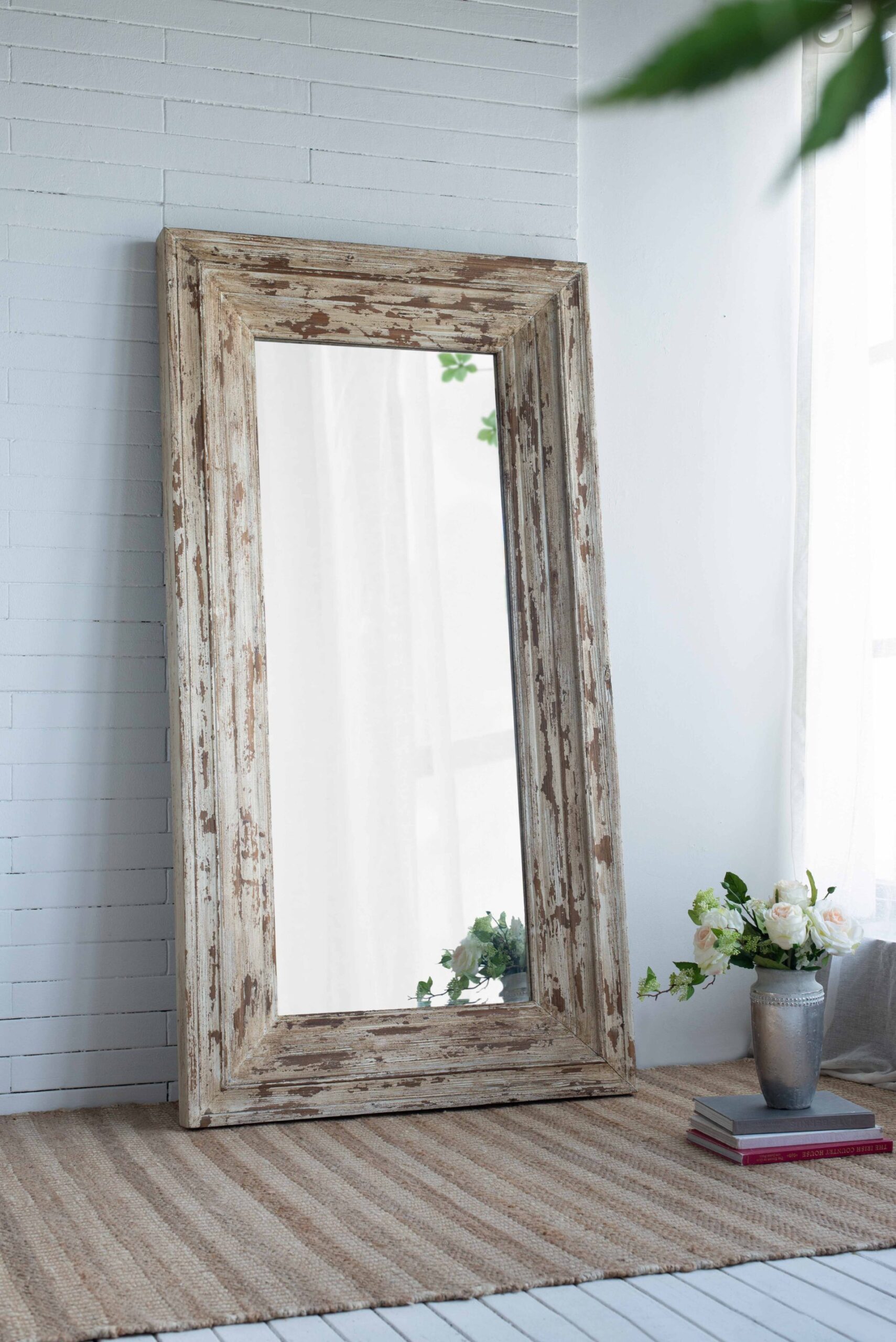 Full Length Rectangle Floor Mirror With Distressed Wood Frame - Brown - Image 8