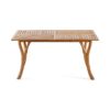 Outdoor Rectangular Table With Curved Legs And Perpendicular Wooden Slats Table Top - Teak - Image 5