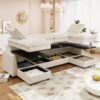 Versatile 6 Piece Modular Sofa Bed With Storage, Stylish Faux Double Layer Cushions, Comfortable & Durable Design, Perfect For Any Living Space - Beige - Image 5