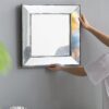 Distressed Square Accent Mirror, Traditional Style Framed Wall Mirror For Living Room, Entryway, Office, Bedroom, Hallway - Silver - Image 5