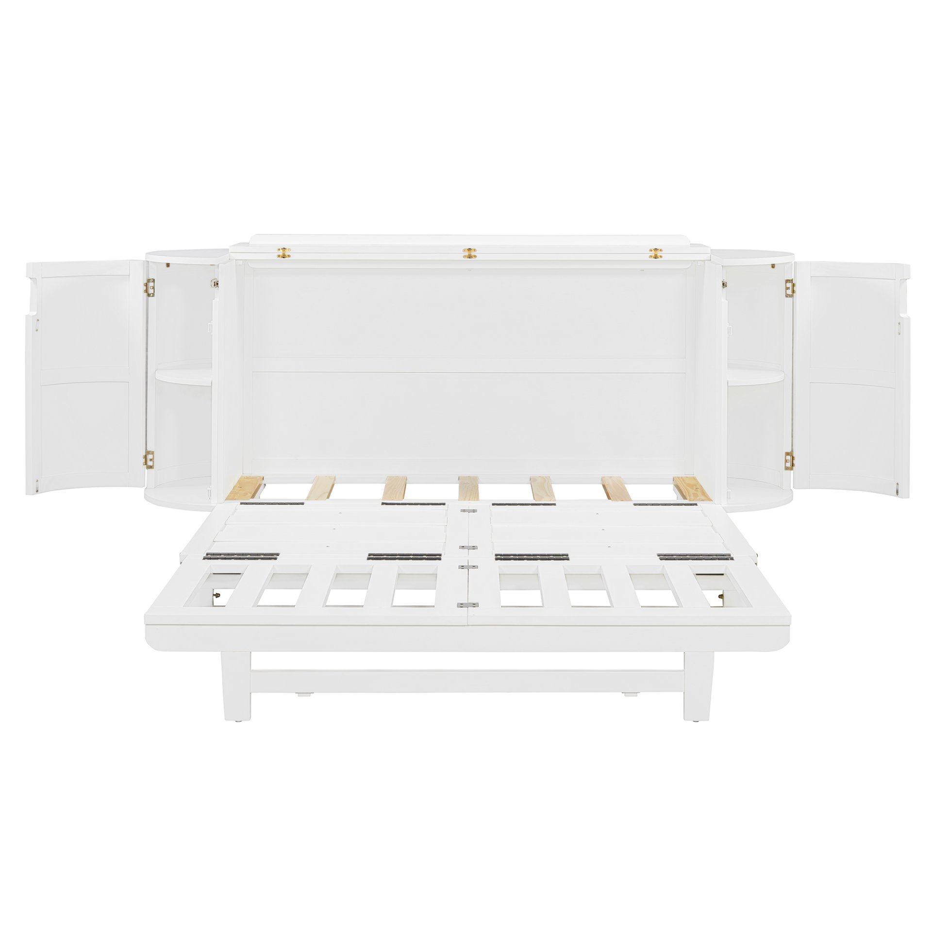 Queen Murphy Bed With Hidden Storage & Modern Woven Design - White - Image 5