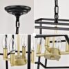 4 Light Metal Lantern Tiered Pendant Hanging Light Fixtures, Industrial Farmhouse Adjustable Height Chandeliers For Dining Room Hallway Foyer Entryway (E12 Bulbs Not Included) - Matte Black / Gold - Image 14