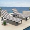 2 Pieces Set Outdoor Lounge Chair Cushion Replacement Patio Furniture Seat Cushion Chaise Lounge Cushion - Gray / White - Image 8