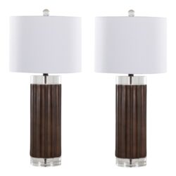 Cylinder - Fluted Contemporary Table Lamp (Set of 2) - Brown / Clear / White