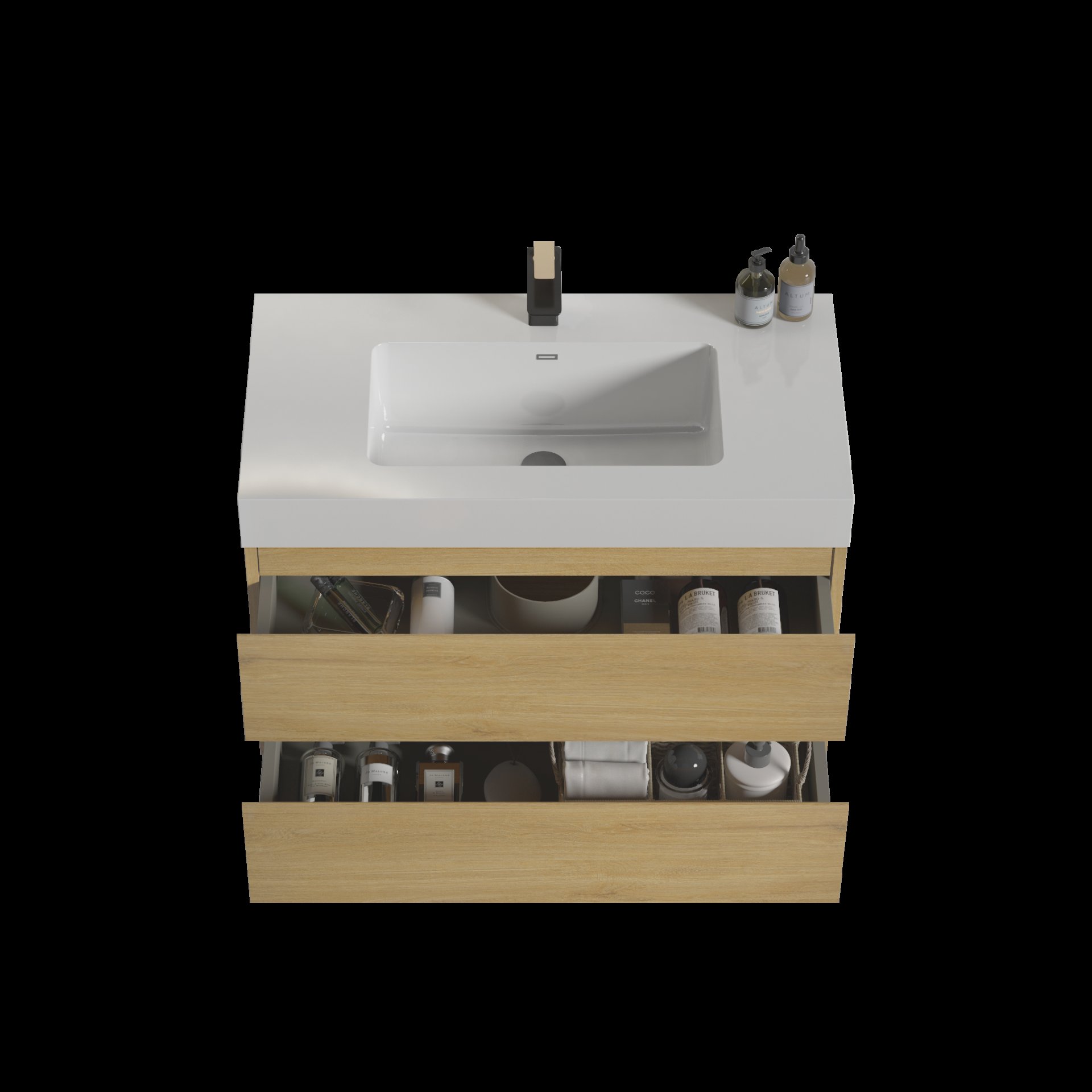 Alice - U042-Alice36-106 Bathroom Vanity With Black Sink, Large Storage Wall Mounted Floating Bathroom Vanity For Modern Bathroom, One-Piece Black Sink Basin Without Drain - Oak / White - Image 6