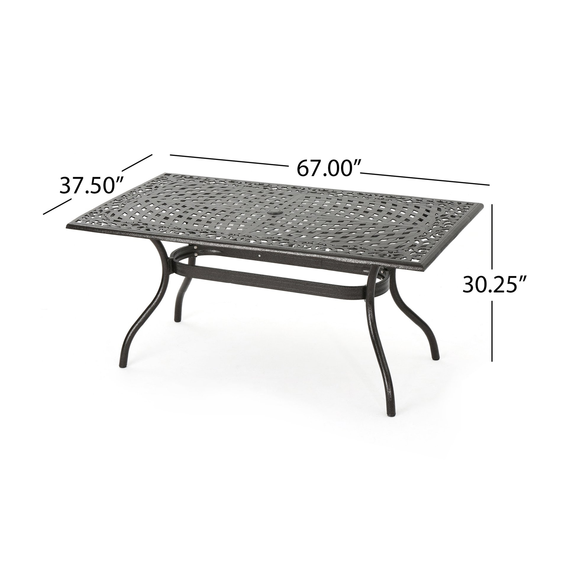 Celestine - Outdoor Cast Aluminum Dining Table With Floral Lattice Design And Umbrella Holder - Bronze - Image 3