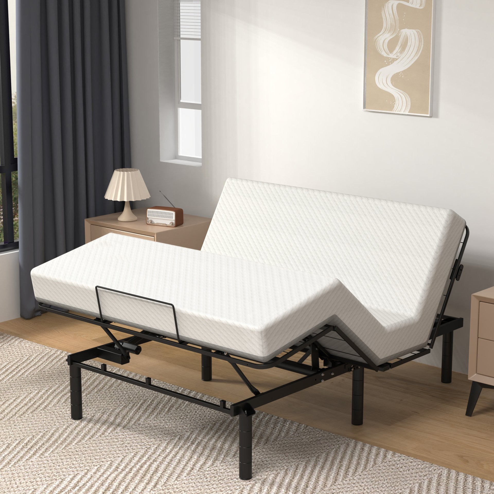 Zero Clearance Adjustable Bed Base Frame With Quiet Motor And Dual USB Ports, Queen Size - Black - Image 4