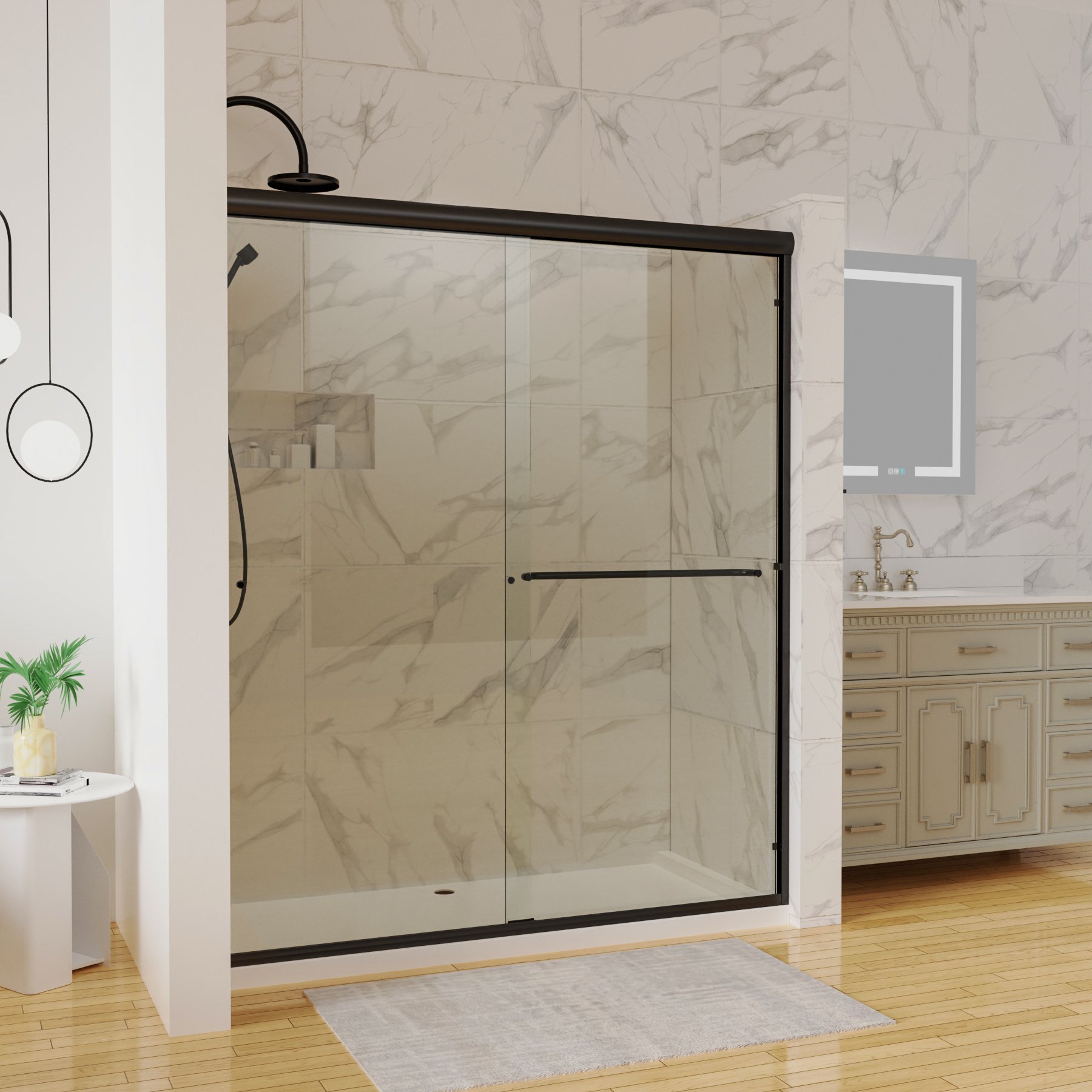 Traditional Sliding Shower Door With Clear Glass - Matte Black - Image 2