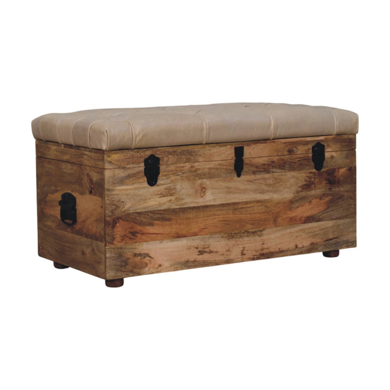 Buffalo - Hide Leather Storage Trunk - Beige / Brown - Image 3