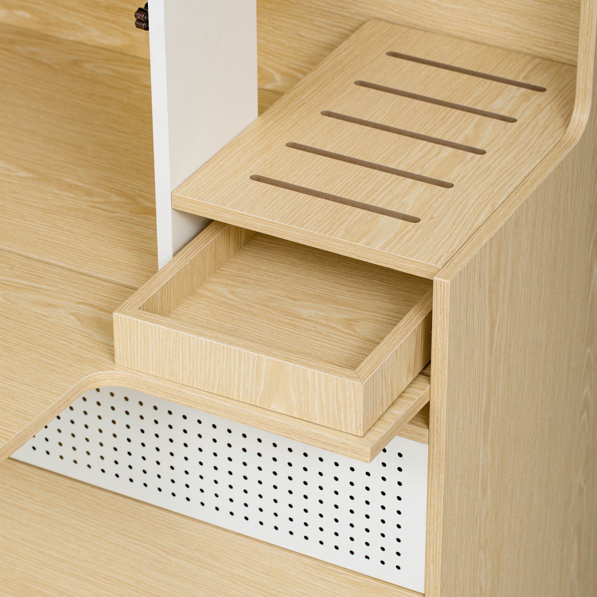 Furniture Style Multi Use Natural Cat Litter Box House With Flip Down Door - Natural - Image 9