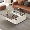 Farmhouse Style Lift Top Coffee Table With Storage And Charging Station - White Wood - Image 2