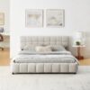 Modern Queen Size Upholstered Bed Frame With Headboard And Storage Drawer - Beige - Image 8