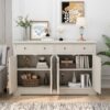 Vintage Sideboard With 2 Drawers And Four Doors For Living Room, Bedroom, And Kitchen, Room Storage Cabinet, Vintage - White - Image 5