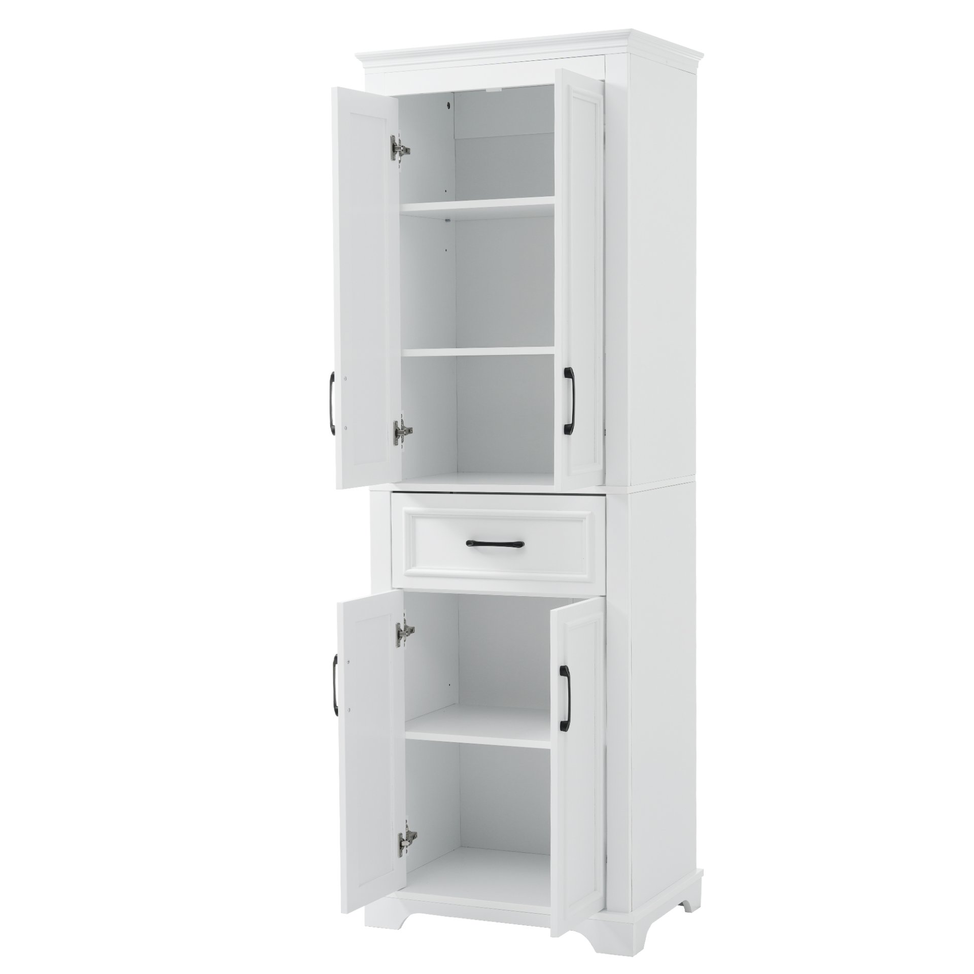 Freestanding Bathroom Vanity, Elegant Design With 4 Doors & 1 Drawer, Adjustable Shelves, Damping Hinges - White - Image 14