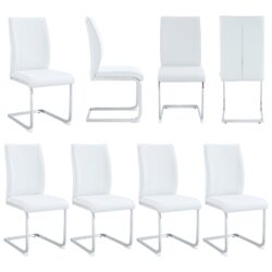 Luxury Simple Arch Chair (Set of 8) Material High Resilience Dining Chairs With Arched Metal Legs - White / Silver
