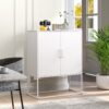 Heavy Duty Metal Buffet Sideboard Modern Steel Storage Cabinet With 2 Shelves, Free Standing Accent Cabinet With Magnetic Doors For Bedroom, Kitchen, And Home Office, Anti-Tip Design - White - Image 5