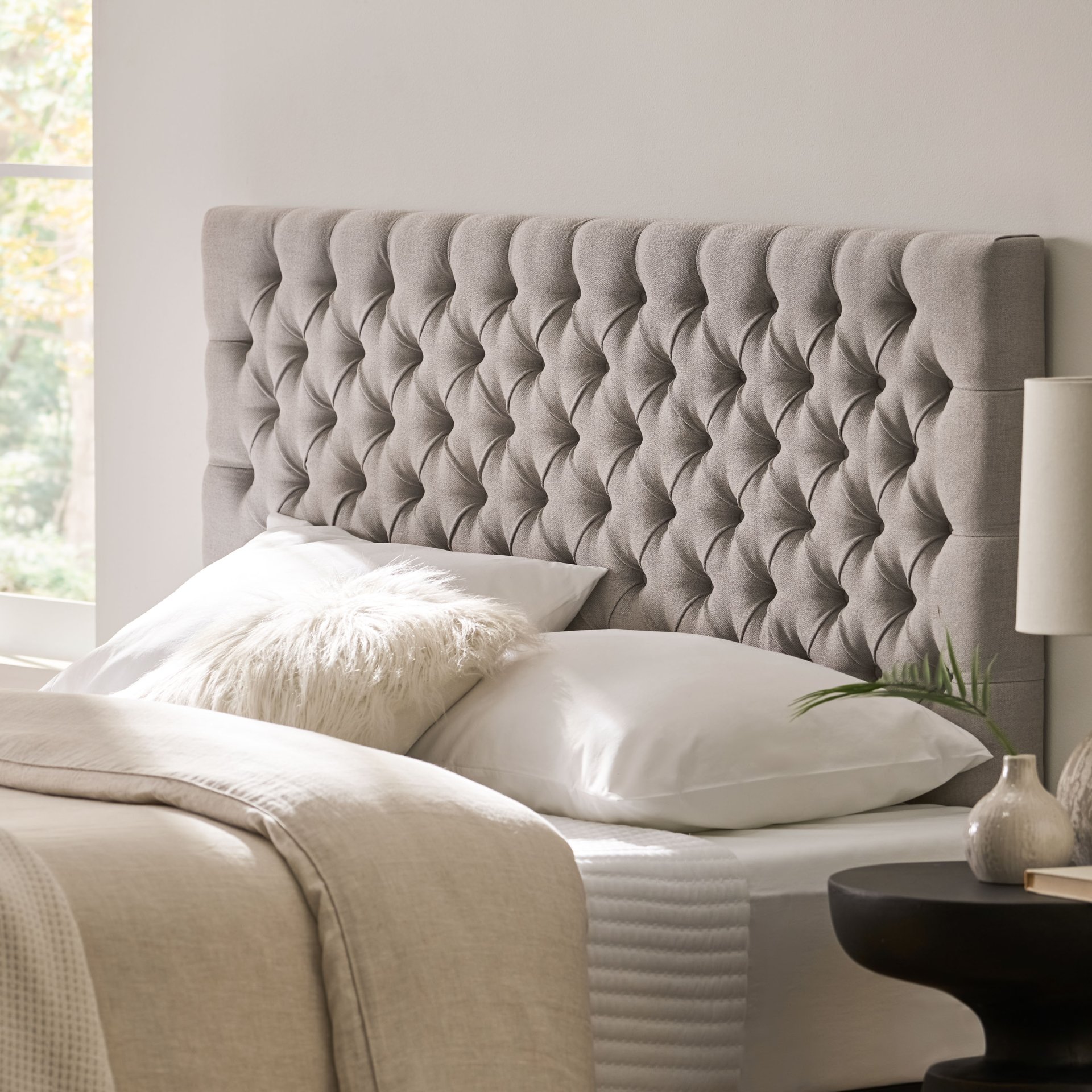 Queen Size Headboard With Button Tufting - Light Gray - Image 9