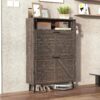 Farmhouse Shoe Storage Cabinet With Barn Door Design, 2 Flip Drawers, Hooks - Dark Oak - Image 16