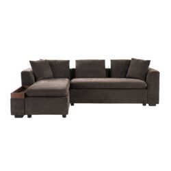 Elegant L Shaped Sectional Sofa With Chenille Upholstery And Wooden Storage Compartment - Brown