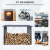 Outdoor Steel Firewood Rack, Open Wood Shed With Sloped Roof For Firewood, Pellet, Or Lumber Storage - Black - Image 9