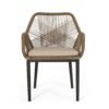 Modern Wicker Dining Club Chair With Water Resistant Cushions - Brown / Beige - Image 6