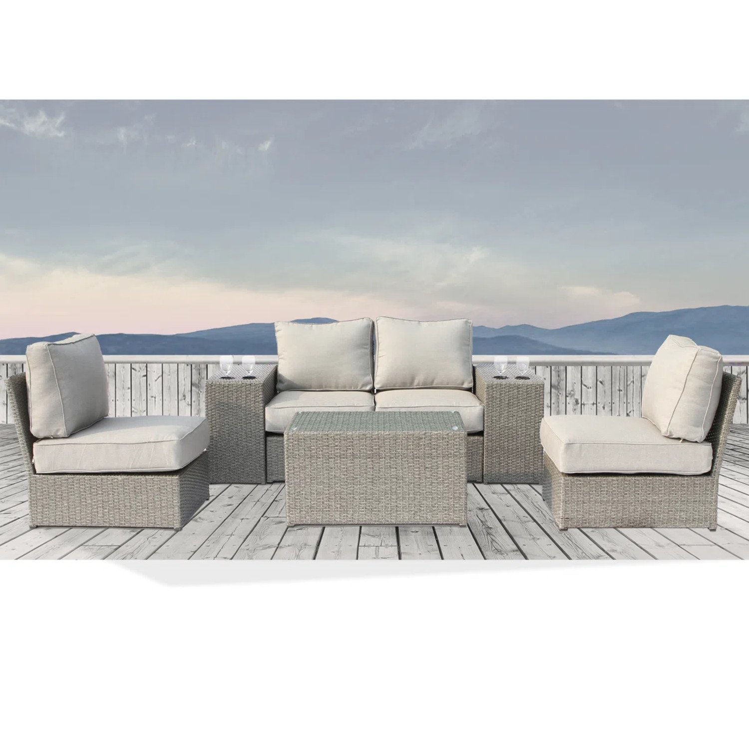 All Weather Patio Sectional Set For 4, Includes Cushions - Gray Mix - Image 8