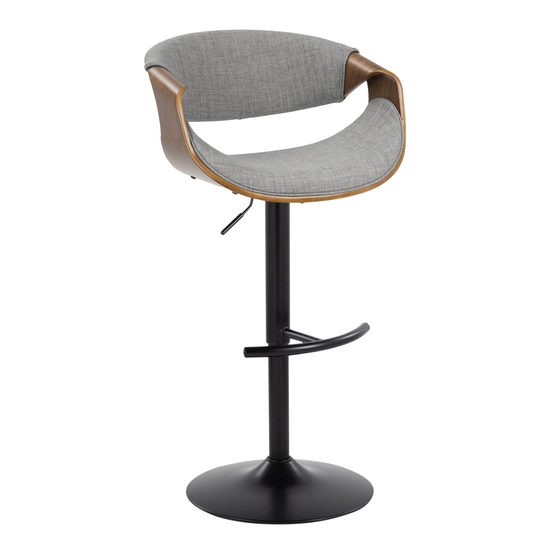 Curvo - Mid-Century Modern Adjustable Barstool With Swivel With Rounded T Footrest (Set of 2) - Gray / Black - Image 2