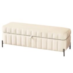 Wide Upholstered Velvet Storage Soft Bench Footstool Ottoman End Of Bed With Metal Legs, Foot Rest For Living Room, Entryway And Bedroom - Beige