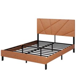 Vintage Full Size Metal Bed Frame With Under Bed Storage And Square Platform Design - Antique Brown