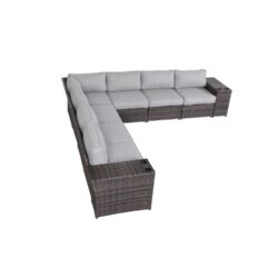 Rattan Sectional Sofa Set With 15 Cushions, 9 Piece Modular Outdoor Seating For Patio Or Garden - Espresso