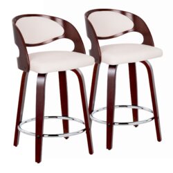 Pino - Mid-Century Modern Fixed Height Counter Stool With Swivel With Round Footrest (Set of 2) - Cherry / White